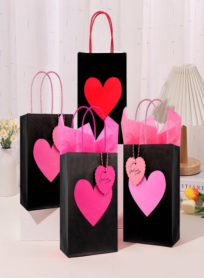 Fangoo 24Pcs Red Pink Heart Valentine Paper Gift Bags with Handles Heart Tags Tissue Paper for Kids Classroom Small Valentine Goodie Bags Wedding Birthday Party Favor Bags - Image 3